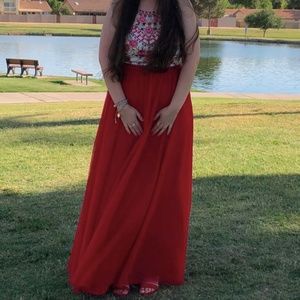 Red Floral Embroidered Prom/Homecoming/Evening Gown